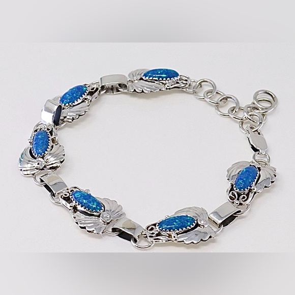 Authentic Navajo Blue Opal and Sterling Bracelet - Picture 4 of 4